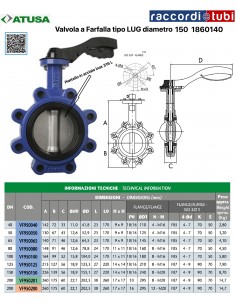 VALVOLA  A FARFALLA LUG DN  150 PN10-16 DISCO INOX316