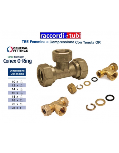 TEE OTTONE CON OR FEMMINA DIAMETRO 3/4X28