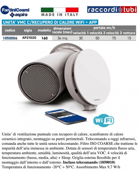 RECUPERATORE DI CALORE AP21020 160 ECOCOMFORT 3 WIFI+APP-