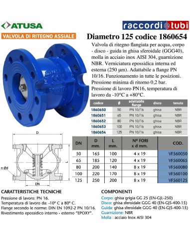VALVOLA RITEGNO ASSIALE DN 125 PN10-16 DISCO IN...