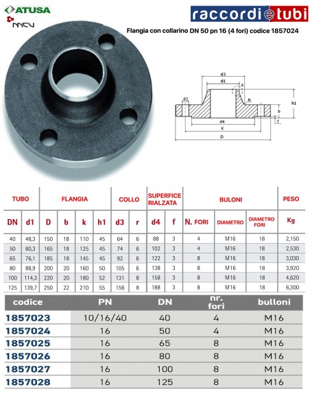 FLANGIA  A COLLARINO D. 50 PN 16  (4 fori)