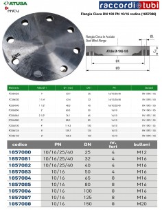 FLANGIA CIECA D.100 PN 10/16  (8 fori)