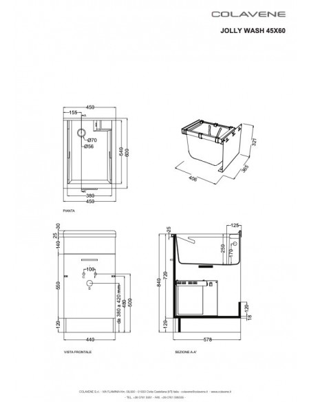 MOBILE LAVATOIO COLAVENE BIANCO 45X60X86H JOLLYWASH 24020B