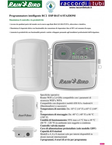 PROGRAMMATORE RAIN BIRD RC2 6 STAZIONI WIFI...