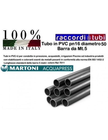 TUBO PVC D.50 PN/16 BARRA DA MT.5