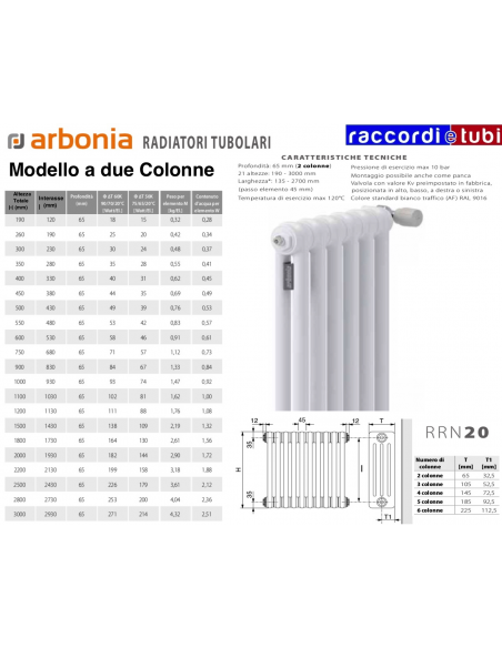 RADIATORE IN ACCIAIO ARBONIA 2 COLONNE H.mm.1100