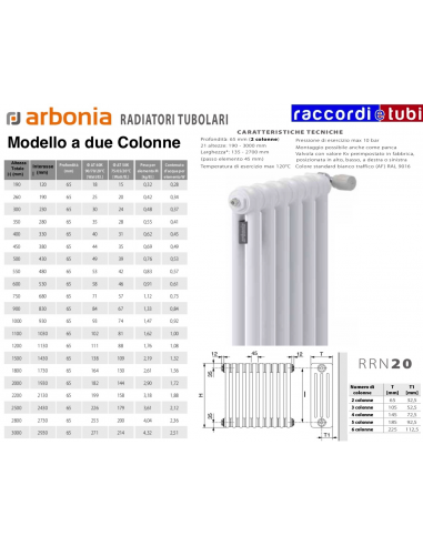 RADIATORE IN ACCIAIO ARBONIA 2 COLONNE H.mm.2000