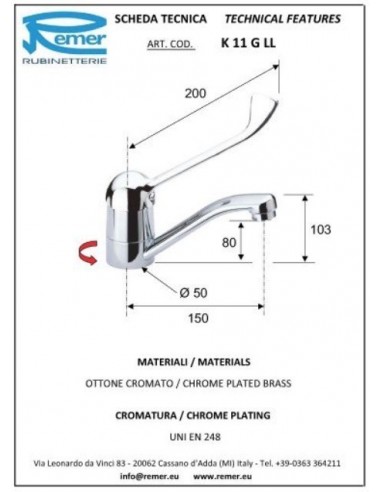 MISCELATORE LAVELLO/LAVABO LEVA LUNGA REMER