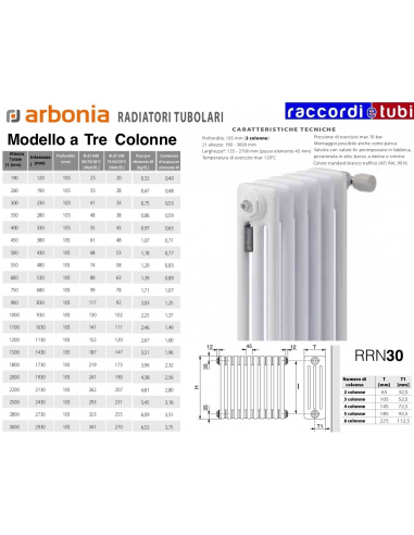 RADIATORE IN ACCIAIO ARBONIA 3 COLONNE H.mm.1100