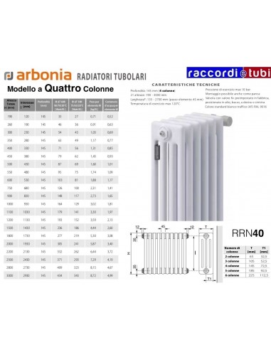 RADIATORE IN ACCIAIO ARBONIA 4 COLONNE H.mm.1200