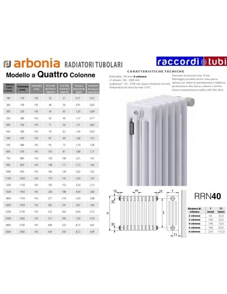 RADIATORE IN ACCIAIO ARBONIA 4 COLONNE H.mm.1200