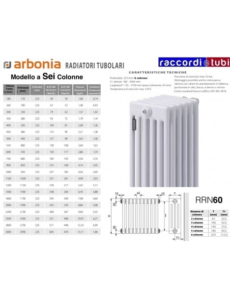 RADIATORE IN ACCIAIO ARBONIA 6 COLONNE H.mm.2500