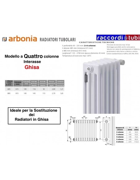 STAHLRADIATOR ARBONIA 4 SÄULEN H.mm.885