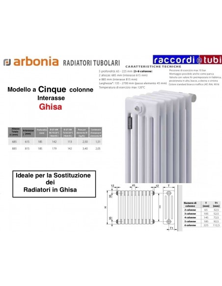 ARBONIA STAHLHEIZKÖRPER 5 SÄULEN H.mm.685