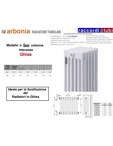 RADIATORE IN ACCIAIO ARBONIA 6 COLONNE H.mm.885