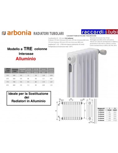RADIATORE IN ACCIAIO ARBONIA 3 COLONNE H.mm.670