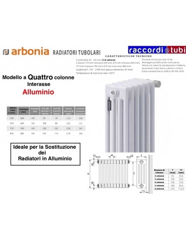 RADIATORE IN ACCIAIO ARBONIA 4 COLONNE H.mm.770