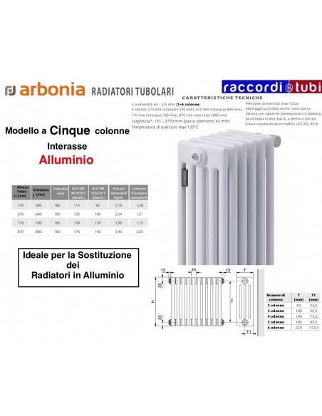 RADIATORE IN ACCIAIO ARBONIA 5 COLONNE H.mm.670