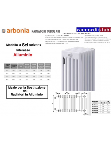 RADIATORE IN ACCIAIO ARBONIA 6 COLONNE H.mm.570