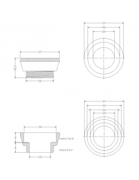 VERCHROMTE MESSINGREDUZIERUNG FÜR PONSI GRUPPEN F32/14X M3/4"X18,5h