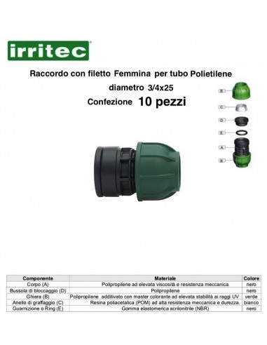 RACCORDO FEMMINA  A COMPR.CONNECTO 25X3/4 10 P/Z
