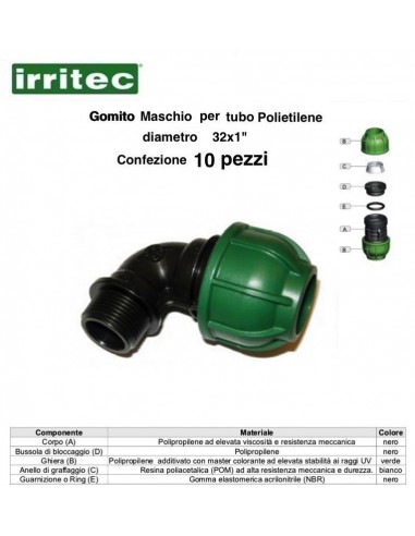 GOMITO MASCHIO A COMPR.CONNECTO 32X1" 10 P
