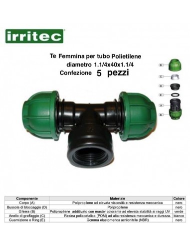 TE FEMMINA  A COMPR.CONNECTO 40X1.1/4X40 5 P/Z