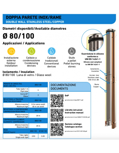 TUBO ATI COIBENTATO RAME/INOX Ø 80X100 CM.50