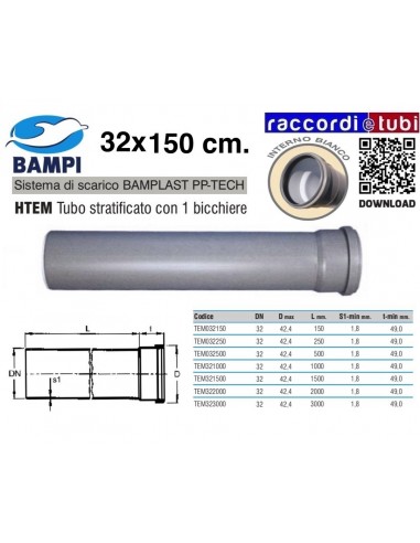 PP-TECH Rohr 1 Muffe 32x150 cm