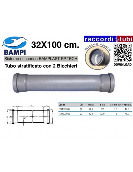 PP-TECH ROHR 2 MÜNDUNGEN 32x100 Cm.