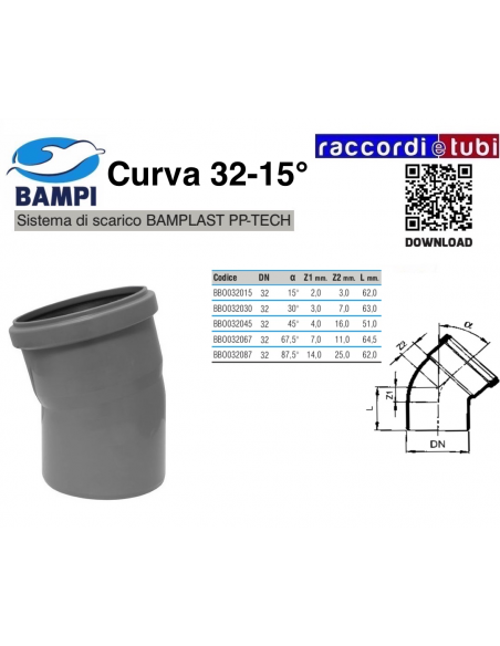 CURVA  A  INNESTO PP-H/MC DIAMETRO 32-15°