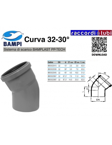 Bogen A Steckverbindung PP-H/MC Durchmesser 32-30°
