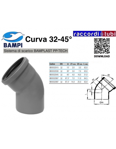 CURVA  A  INNESTO PP-H/MC DIAMETRO 32-45°