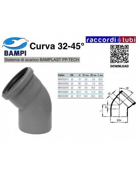 Bogen A Steckmuffe PP-H/MC Durchmesser 32-45°