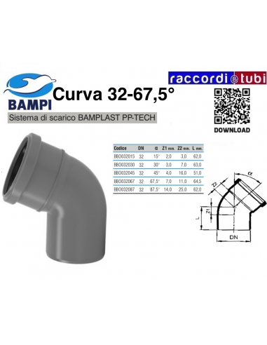 CURVA  A  INNESTO PP-H/MC DIAMETRO 32-67,5°