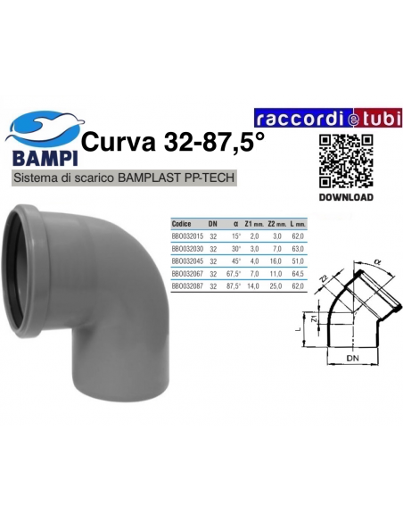 CURVA  A  INNESTO PP-H/MC DIAMETRO 32-87,5°