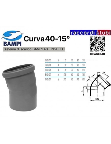 CURVA  A  INNESTO PP-H/MC DIAMETRO 40-15°