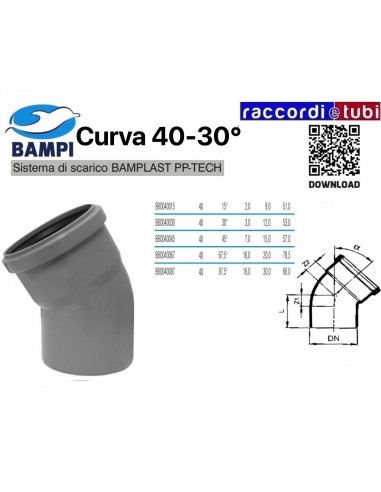 CURVA  A  INNESTO PP-H/MC DIAMETRO 40-30°