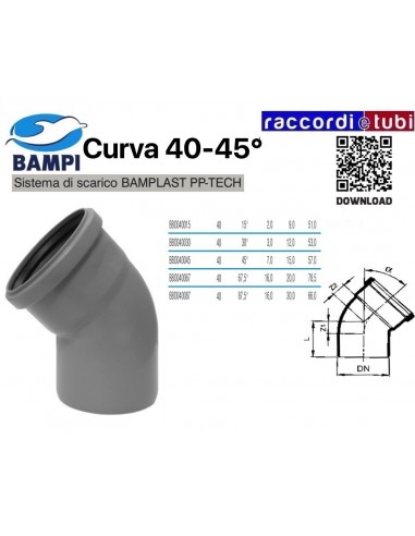 CURVA  A  INNESTO PP-H/MC DIAMETRO 40-45°