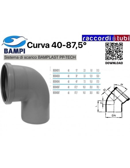 CURVA  A  INNESTO PP-H/MC DIAMETRO 40-87,5°