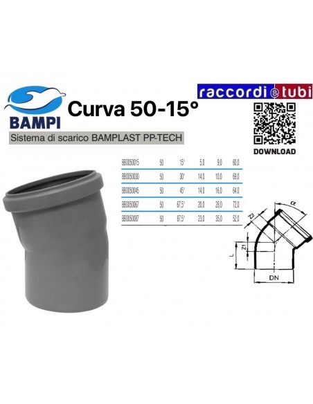 CURVA  A  INNESTO PP-H/MC DIAMETRO 50-15°