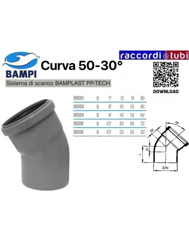 CURVA  A  INNESTO PP-H/MC DIAMETRO 50-30°