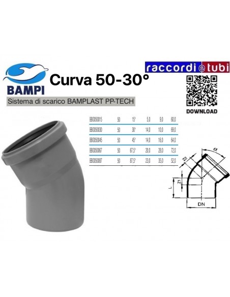 CURVA  A  INNESTO PP-H/MC DIAMETRO 50-30°