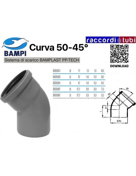 CURVA  A  INNESTO PP-H/MC DIAMETRO 50-45°