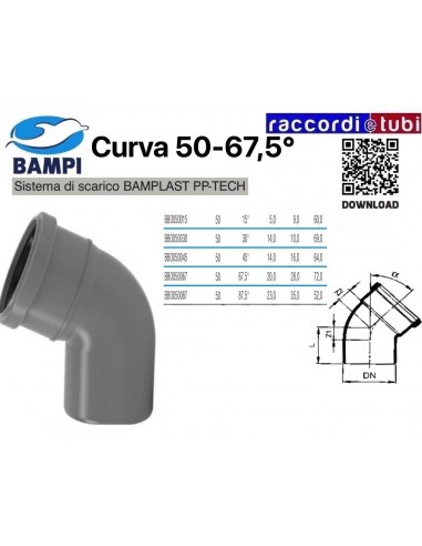 CURVA  A  INNESTO PP-H/MC DIAMETRO 50-67,5°
