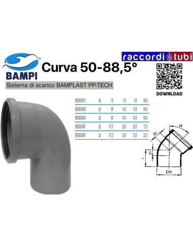CURVA  A  INNESTO PP-H/MC DIAMETRO 50-87,5°
