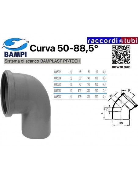 CURVA  A  INNESTO PP-H/MC DIAMETRO 50-87,5°