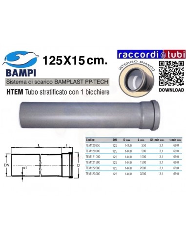 TUBO PP-TECH 1 BICCHIERE 125x15 cm.