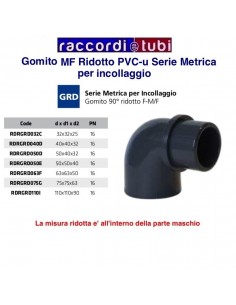 GOMITO RIDOTTO PVC INCOLLAGGIO 90° D.50X40X32