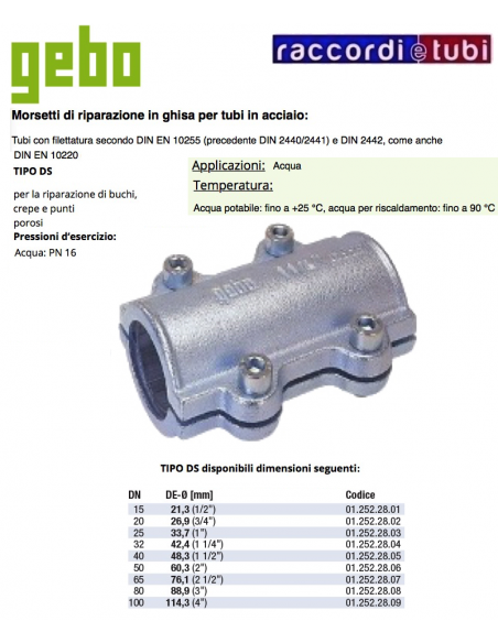 Morsetto di riparazione in ghisa per tubo in acciaio diametro 2"
